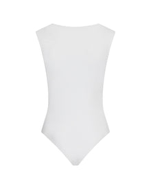 Deep V Bodysuit in Stretch Cotton | White