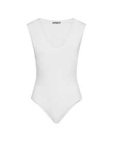 Deep V Bodysuit in Stretch Cotton | White