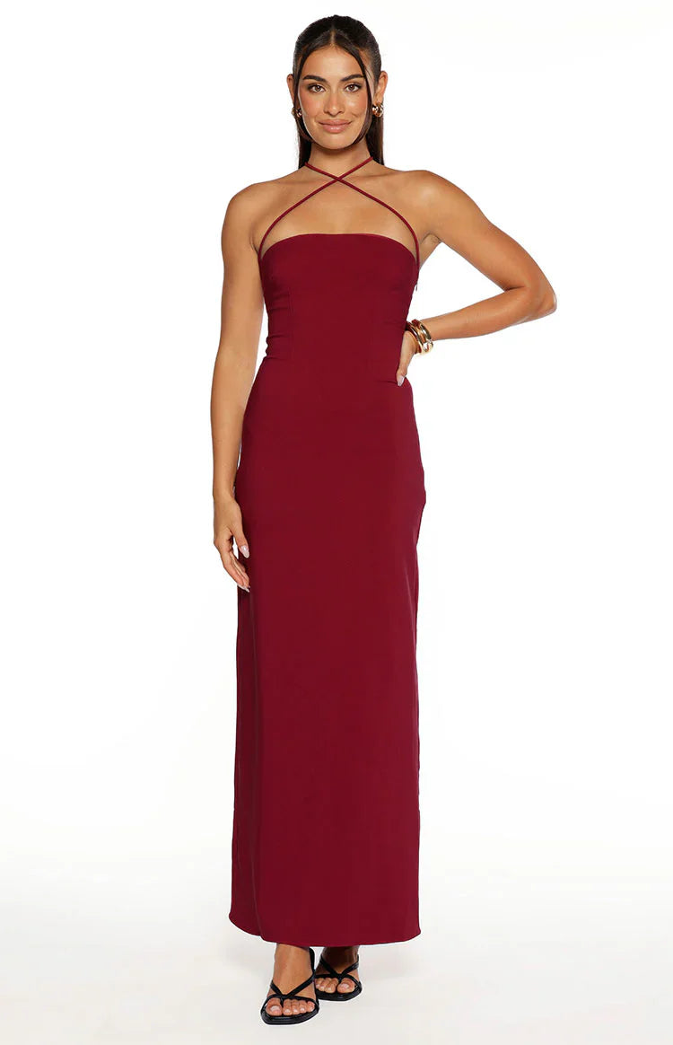 Del Mar Crepe Formal Maxi Dress | Burgundy