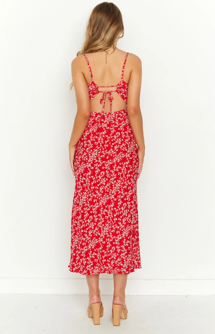 Delphine Floral Midi Dress | Red
