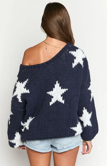 Delvey Star Chunky Knit Sweater | Navy