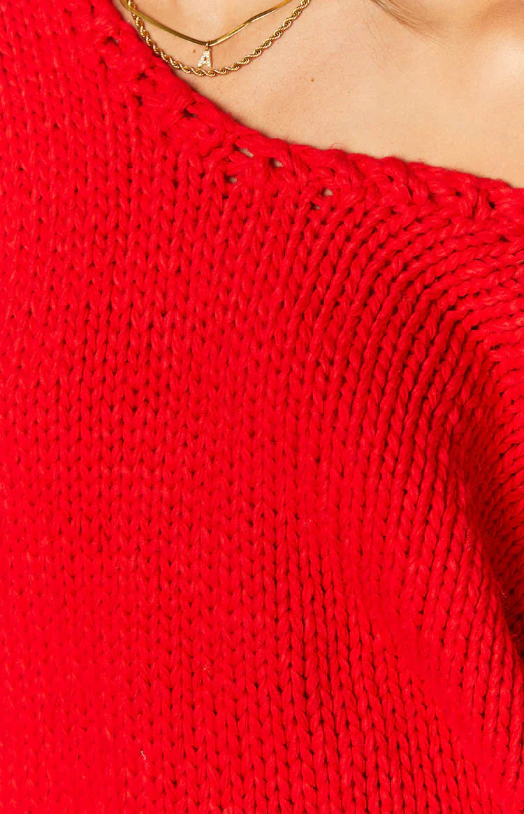 Delvey Chunky Knit Sweater | Red