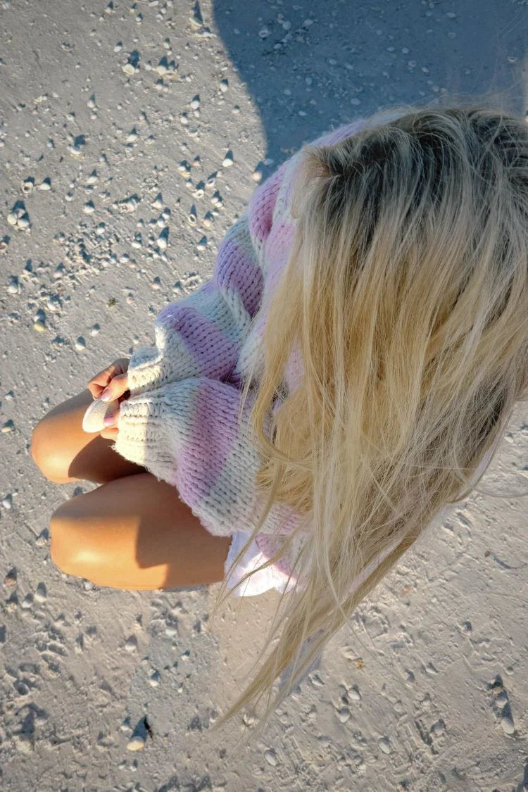 Delvey Striped Chunky Knit Sweater | Pink