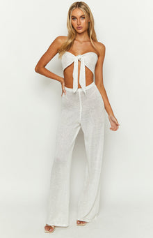 Disco Sequin Knit Strapless Top | White