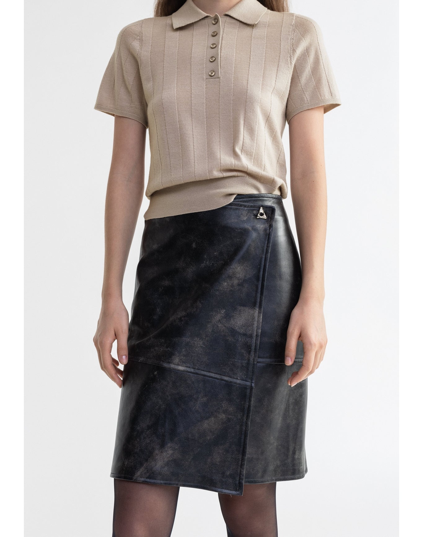 Doja | Vintage Leather Wrap Midi Skirt | Washed Grey