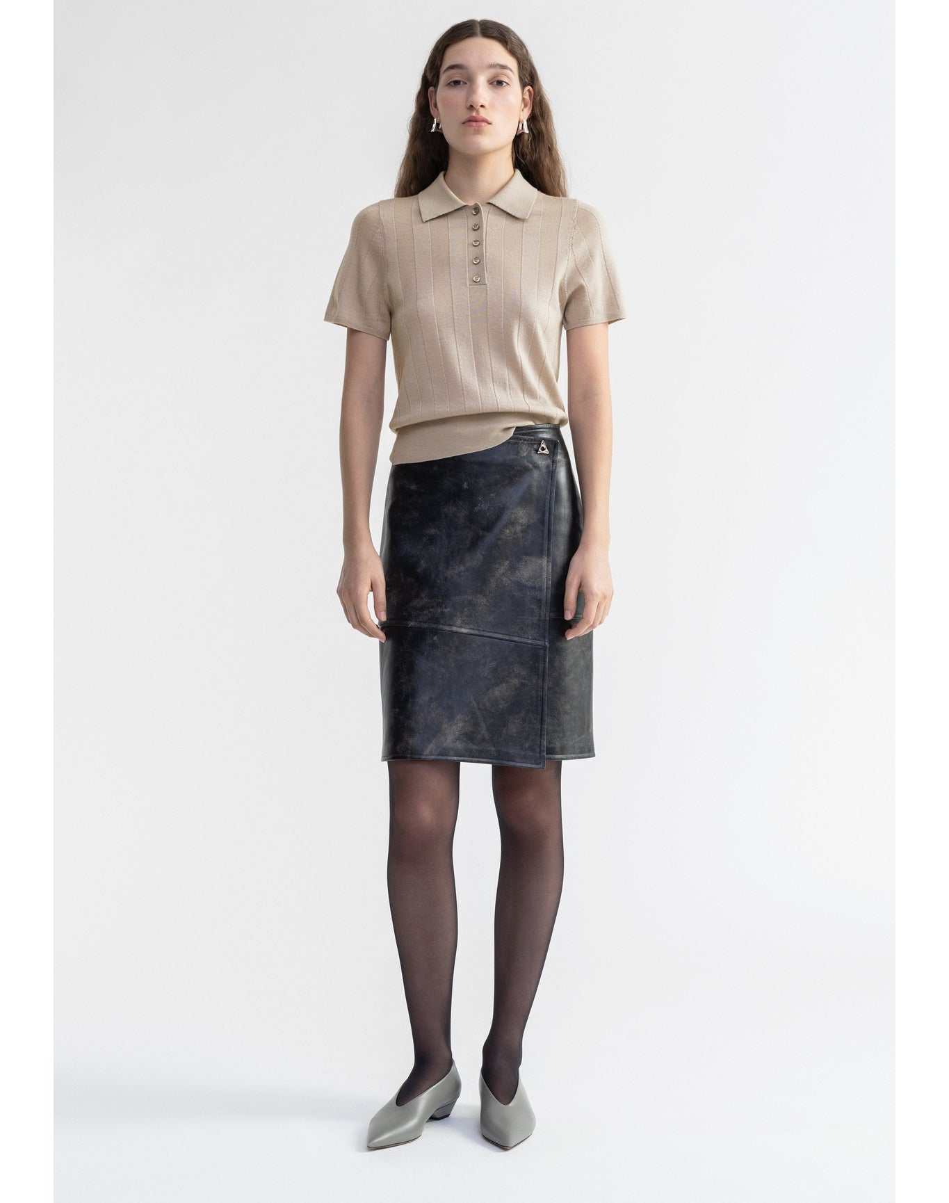 Doja | Vintage Leather Wrap Midi Skirt | Washed Grey