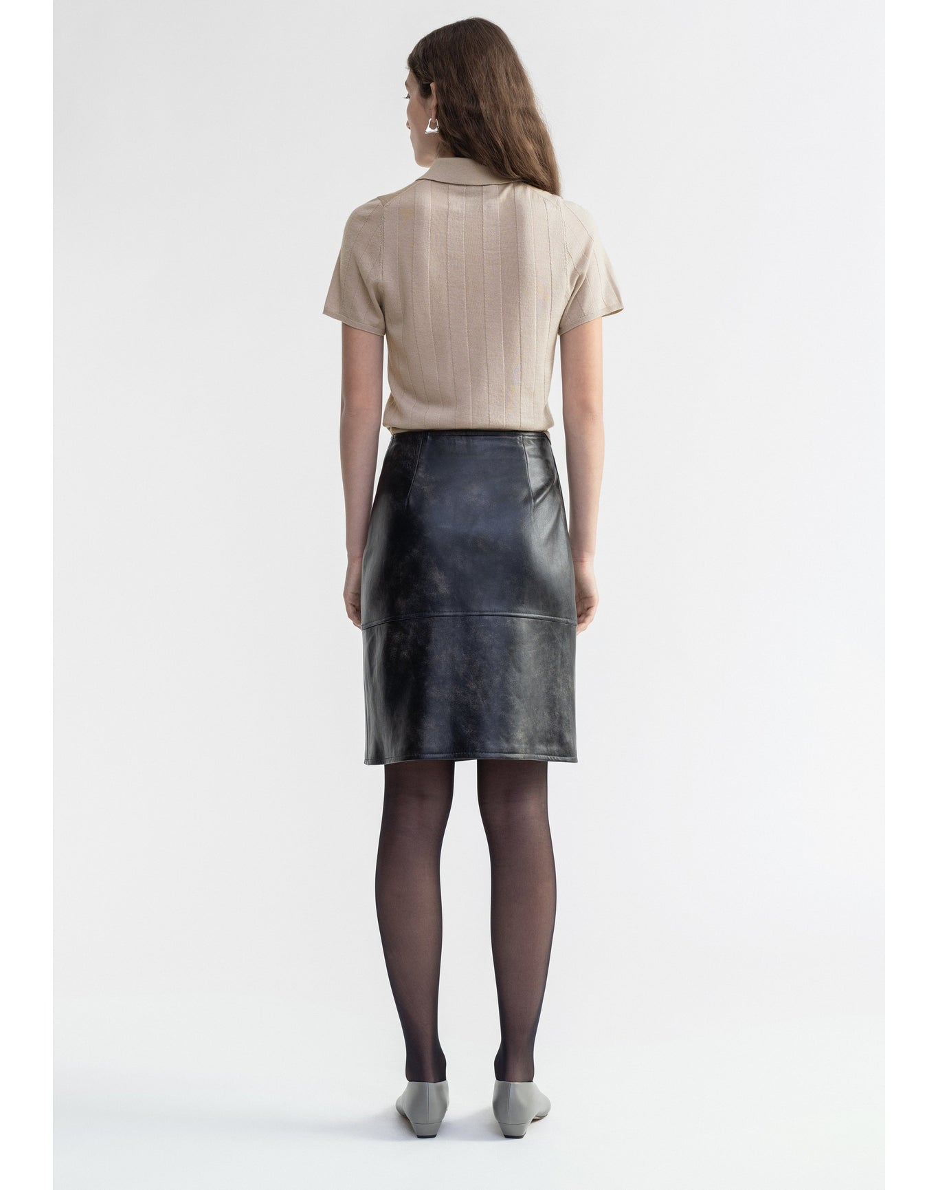 Doja | Vintage Leather Wrap Midi Skirt | Washed Grey