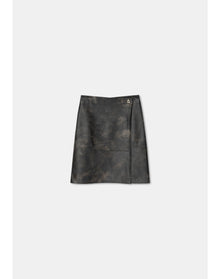 Doja | Vintage Leather Wrap Midi Skirt | Washed Grey