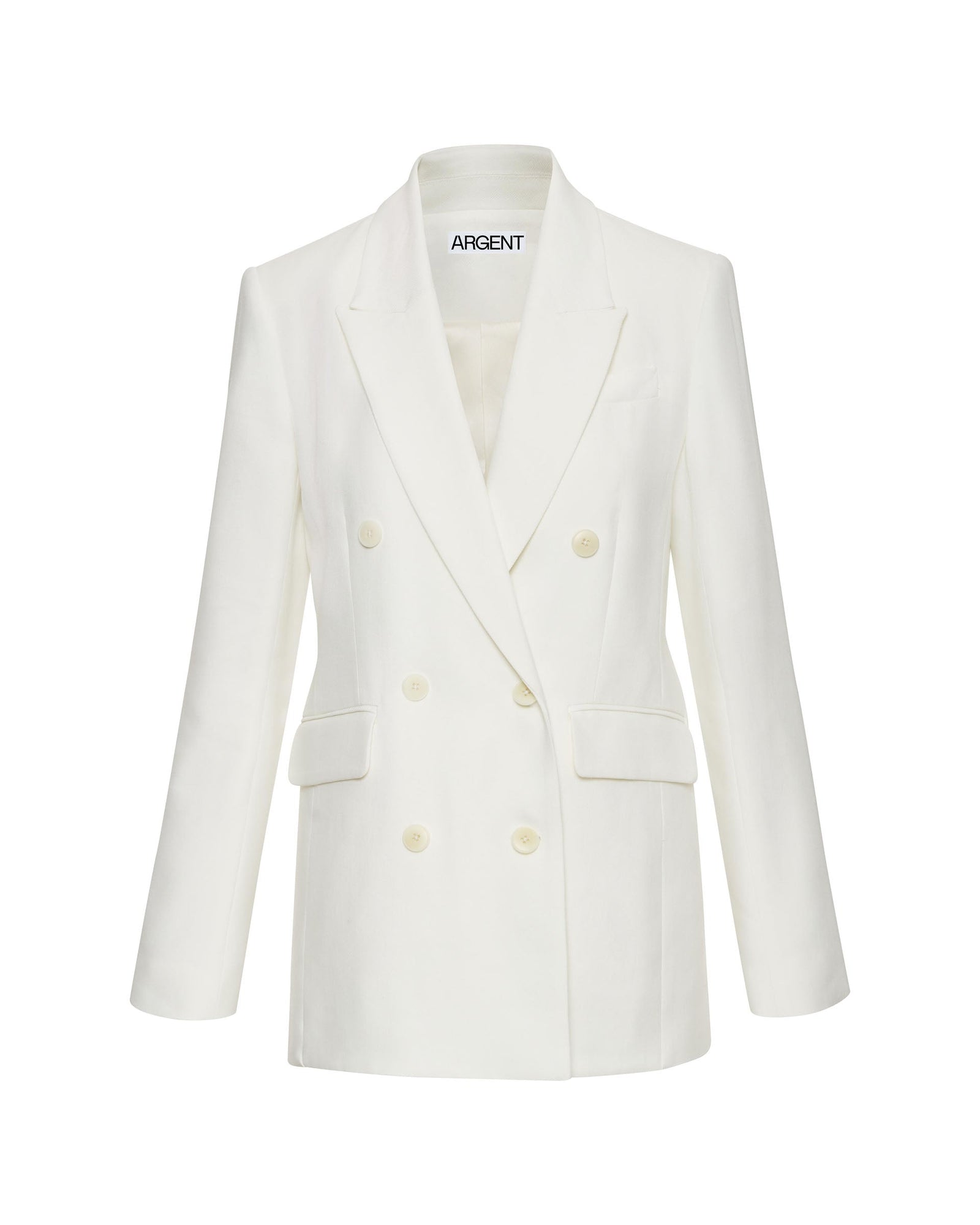 Double-Breasted Blazer in Textured Linen Twill | Ivory