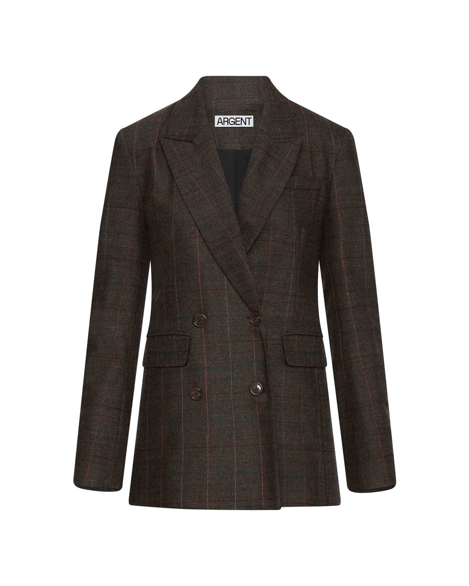 Double-Breasted Blazer in Wool Plaid | Black/Beige Multi