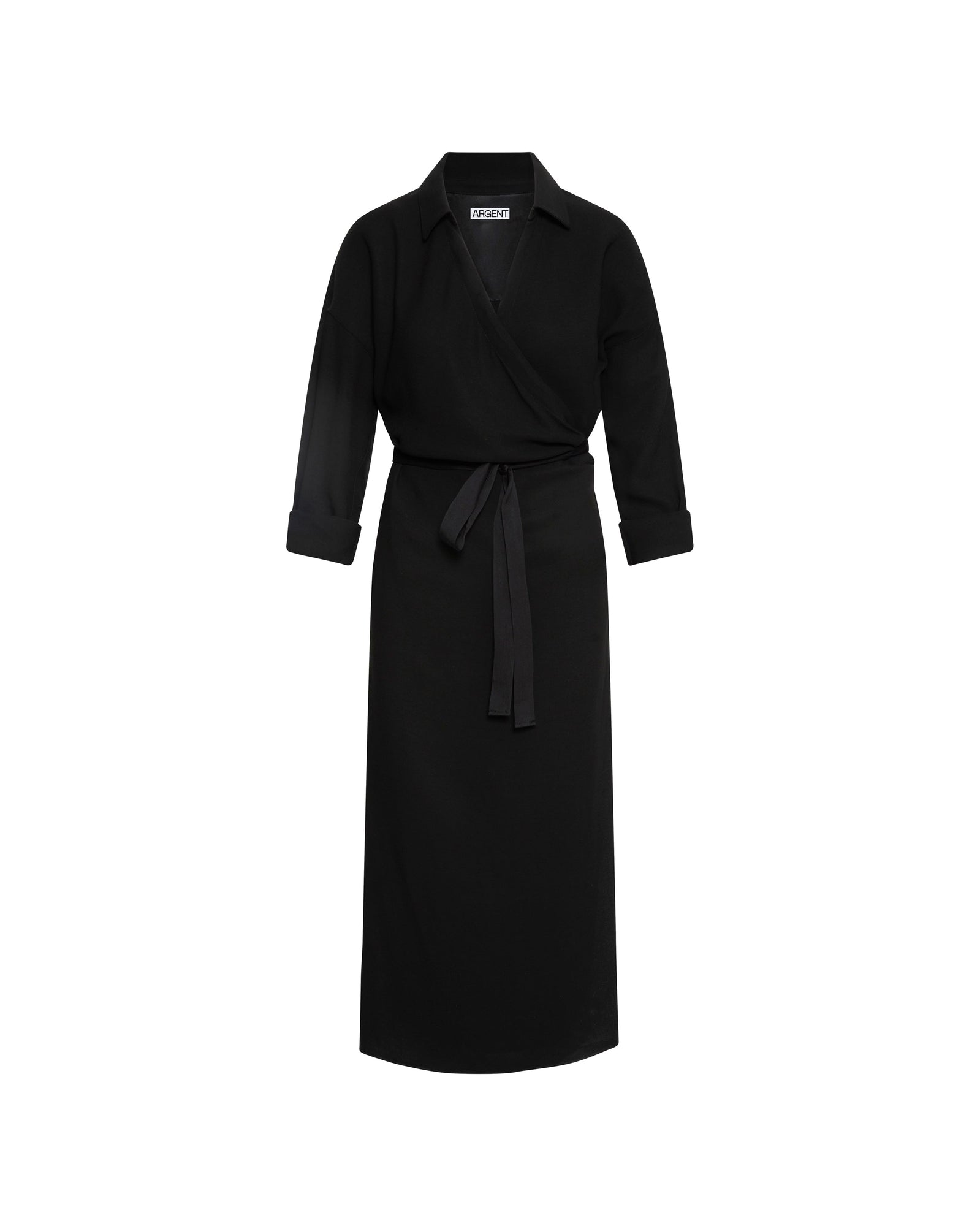 Draped Shirt Dress in Viscose Wool Crepe | Black