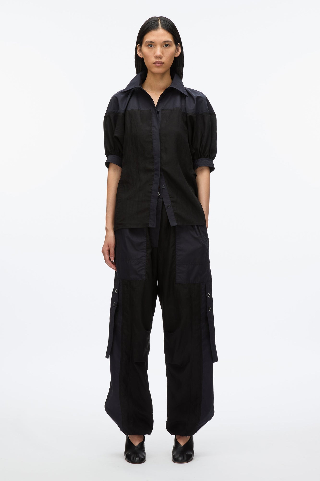 Lantern Sleeve Combo Shirt | Black/Midnight