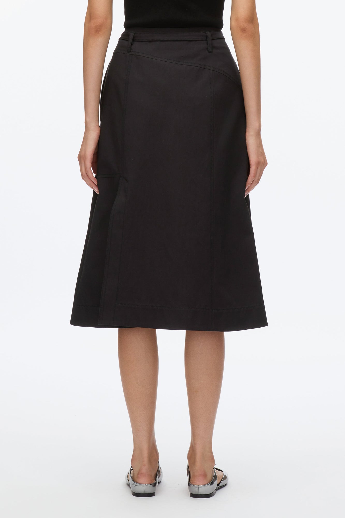 Utility Skirt with Zip Chiffon Godet | Black