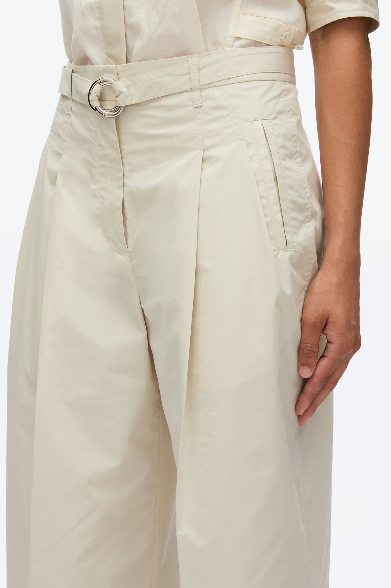 Double Pleat Wide Cropped Pant | Stone