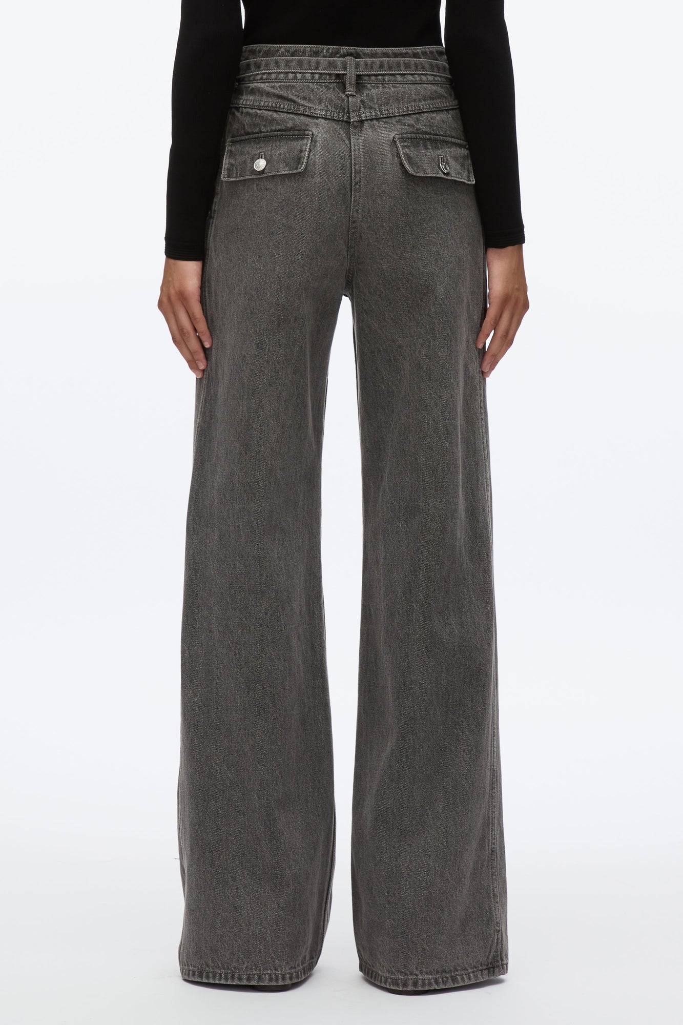 Cargo Wide Leg Belted Jeans | Washed Grey