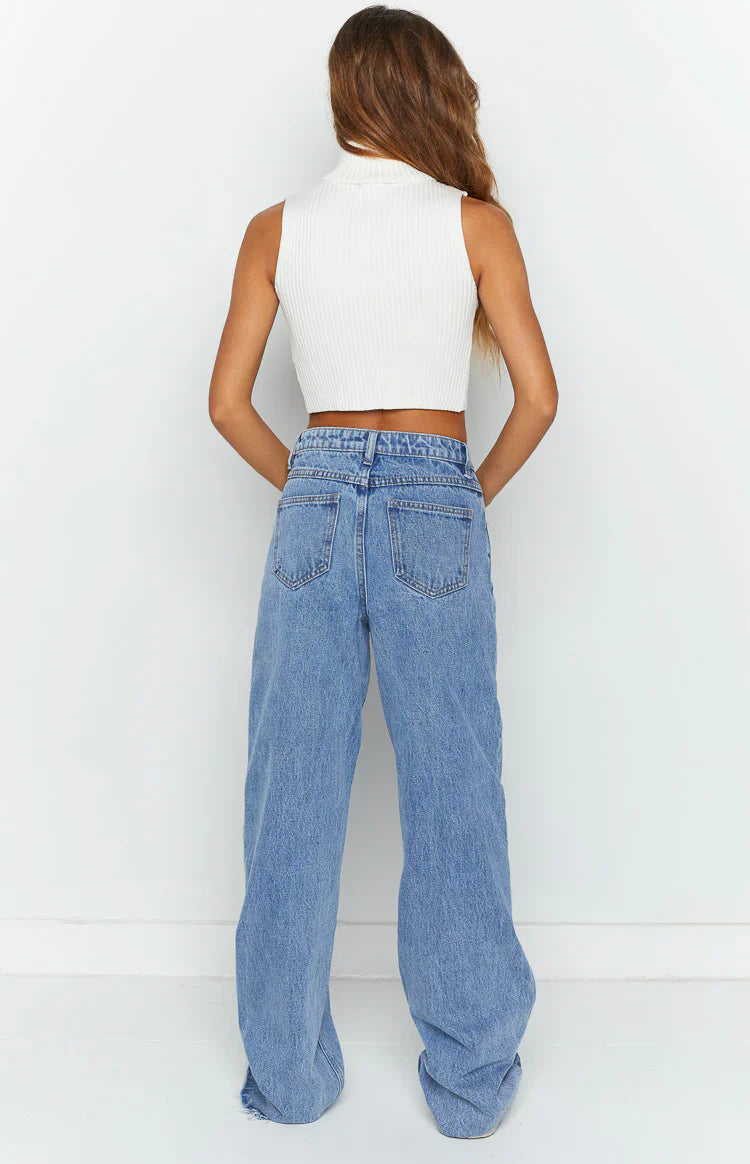 Kansis Uneven Waist Jeans | Blue