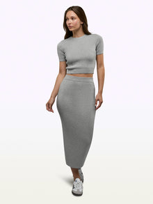 Womens | Soho Knit Form-Fitting Midi Skirt | Heather Grey