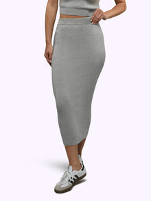 Womens | Soho Knit Form-Fitting Midi Skirt | Heather Grey