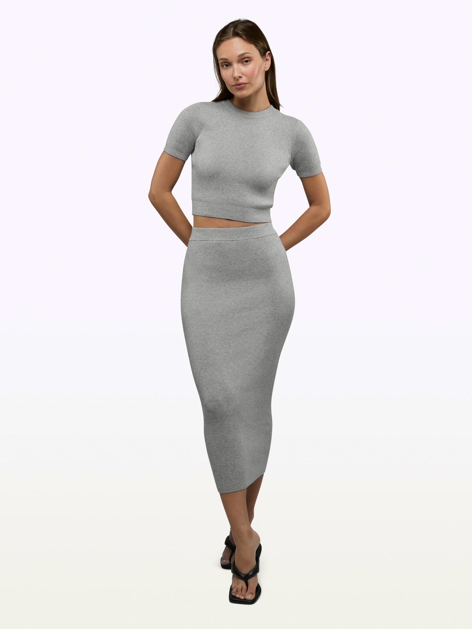 Womens | Soho Form-Fitting Knit Tee | Heather Grey