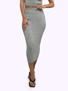 Womens | Soho Knit Form-Fitting Midi Skirt | Heather Grey