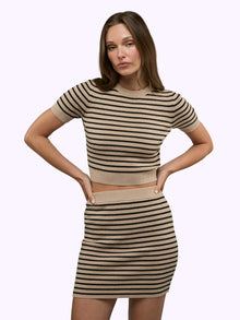 Womens | Soho Form-Fitting Knit Tee | Khaki Stripe