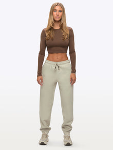 Womens | Long Sleeve Slim-Fit Tomboy-Cotton Cropped Tee | Mocha