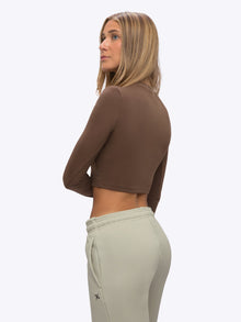 Womens | Long Sleeve Slim-Fit Tomboy-Cotton Cropped Tee | Mocha
