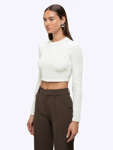 Womens | Long Sleeve Slim-Fit Tomboy-Cotton Cropped Tee | Eggshell
