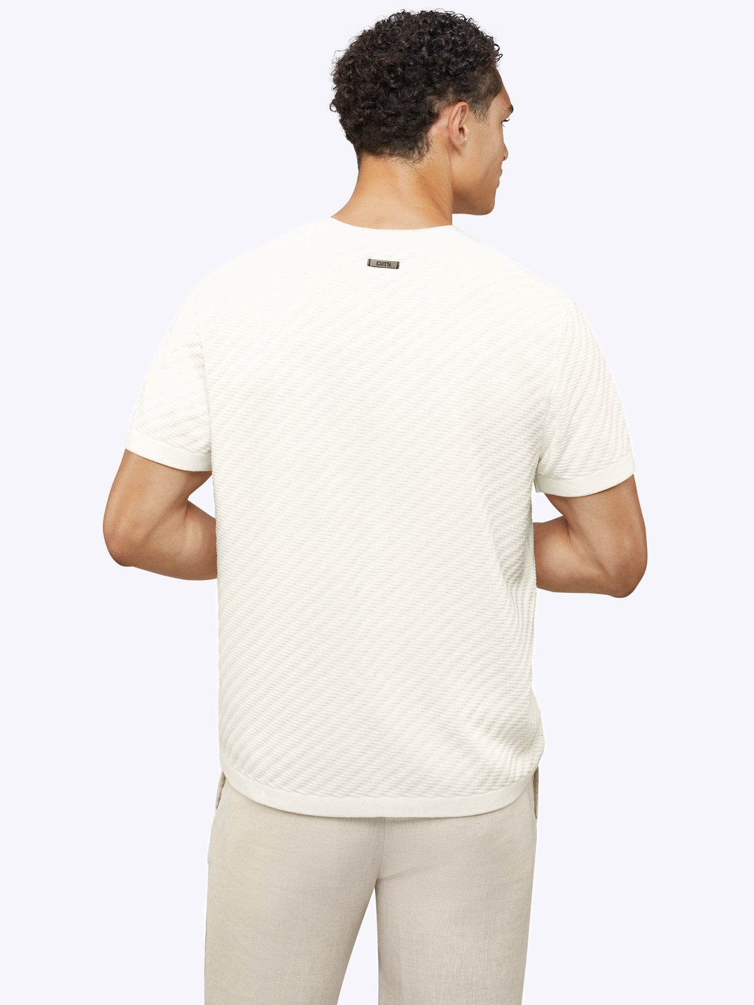 Mens | Riviera Knit Signature-Fit Textured Tee | Eggshell