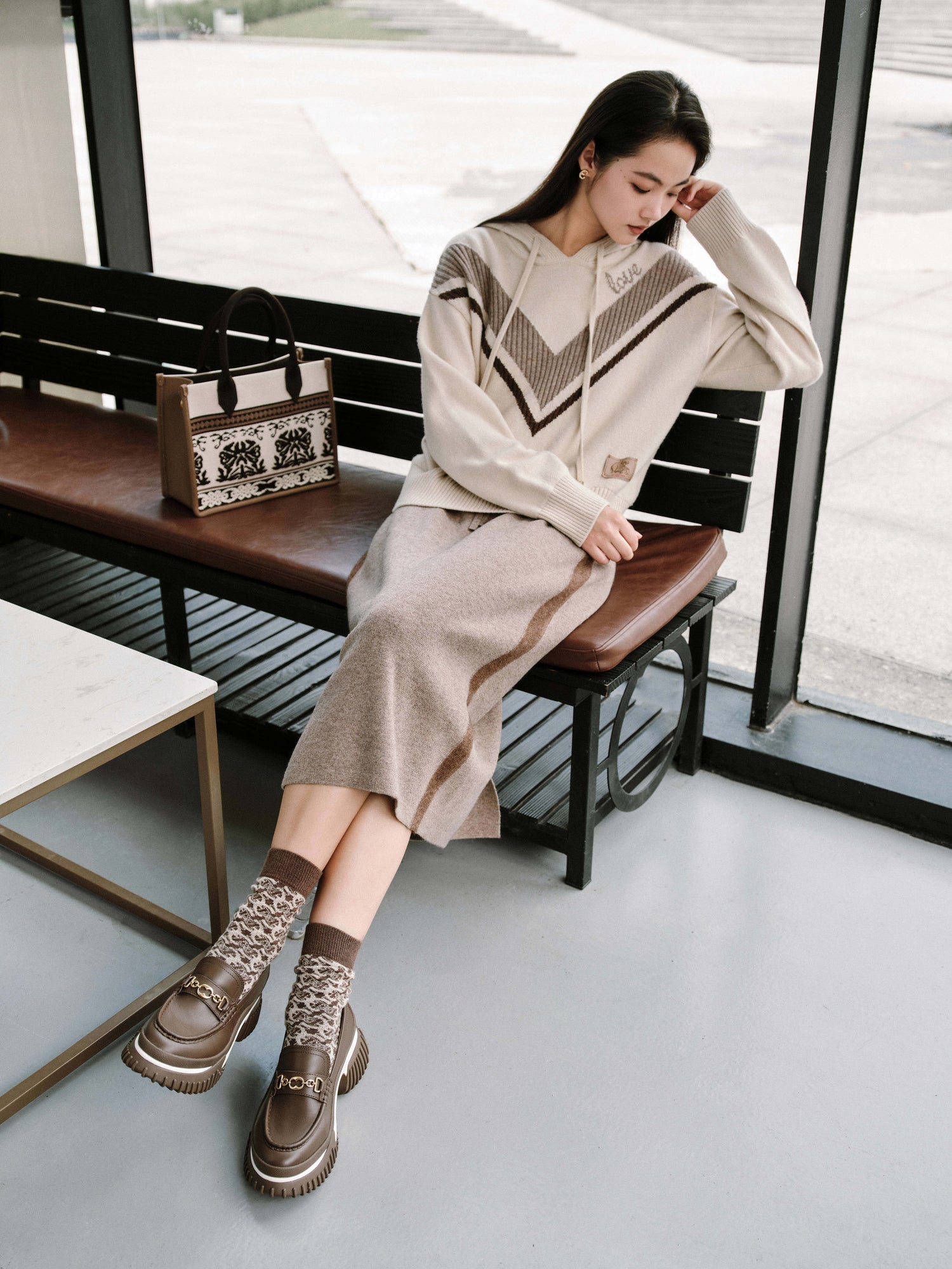 Yak Wool Knit Sweatshirt | Beige