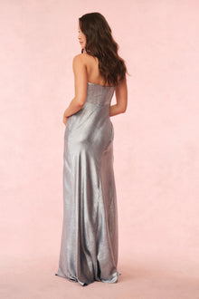 Elmina Strapless Metallic Gown | Metallic Baby Blue
