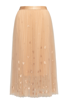 Flora Embroidery Mesh Midi Skirt | Beige