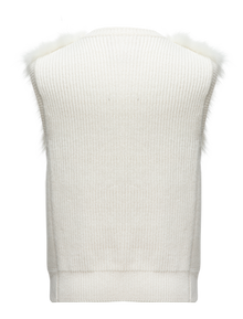 Fur Embellished Zip Vest | White