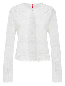 Jacquard Crew Neck Knit Cardigan | White