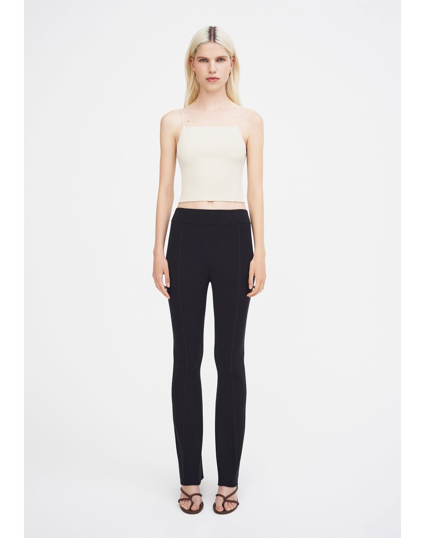 Egon Eco Stretch | Ribbed-Knit Flare Pants | Black
