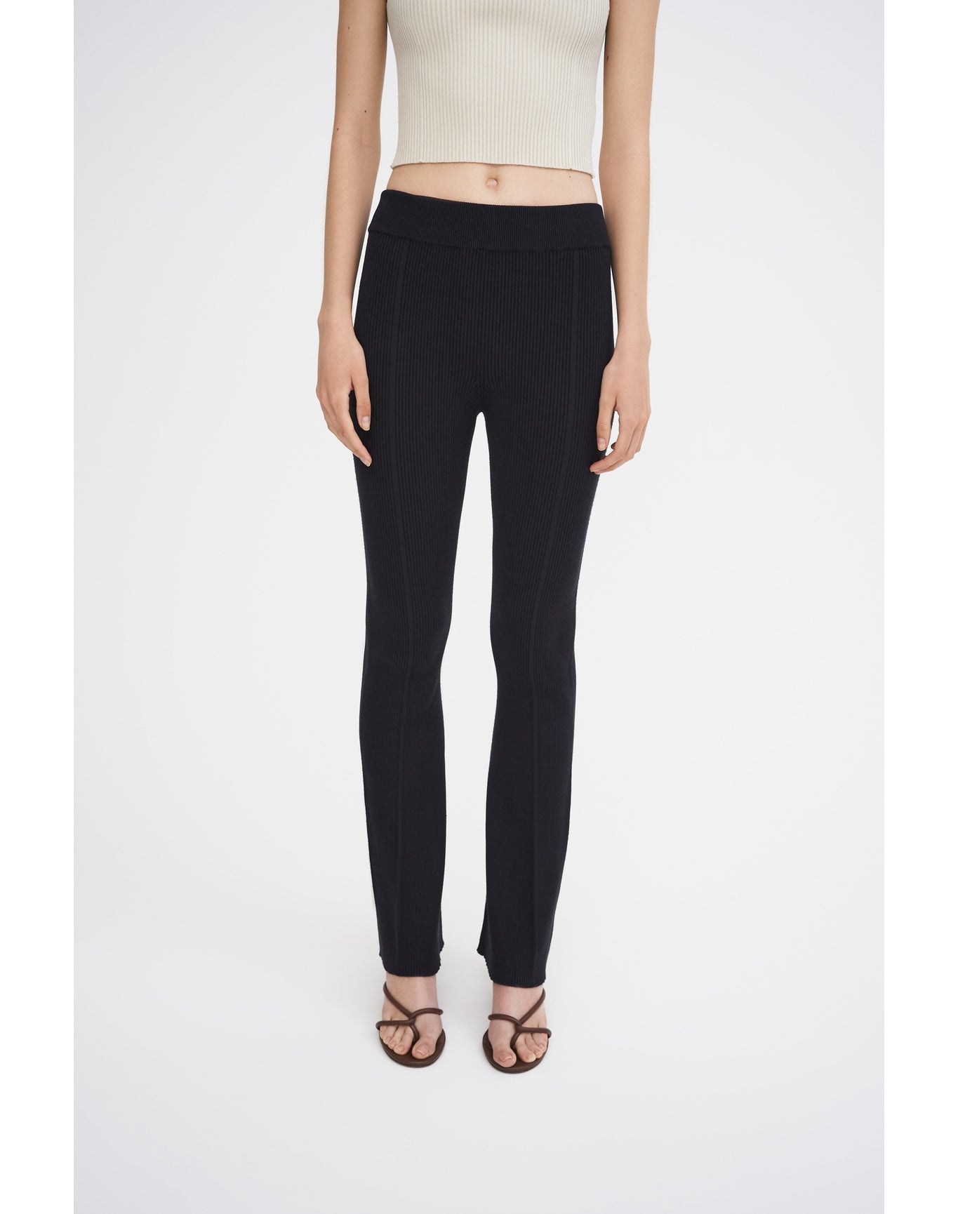 Egon Eco Stretch | Ribbed-Knit Flare Pants | Black