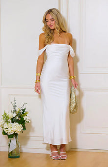 Ella Off Shoulder Formal Dress | White