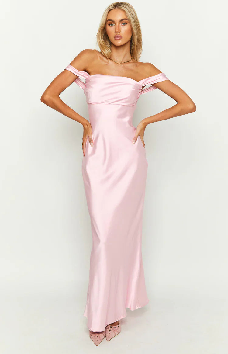 Ella Off Shoulder Prom Dress | Light Pink