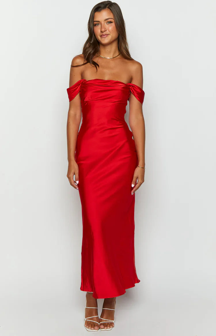 Ella Off Shoulder Formal Dress | Red