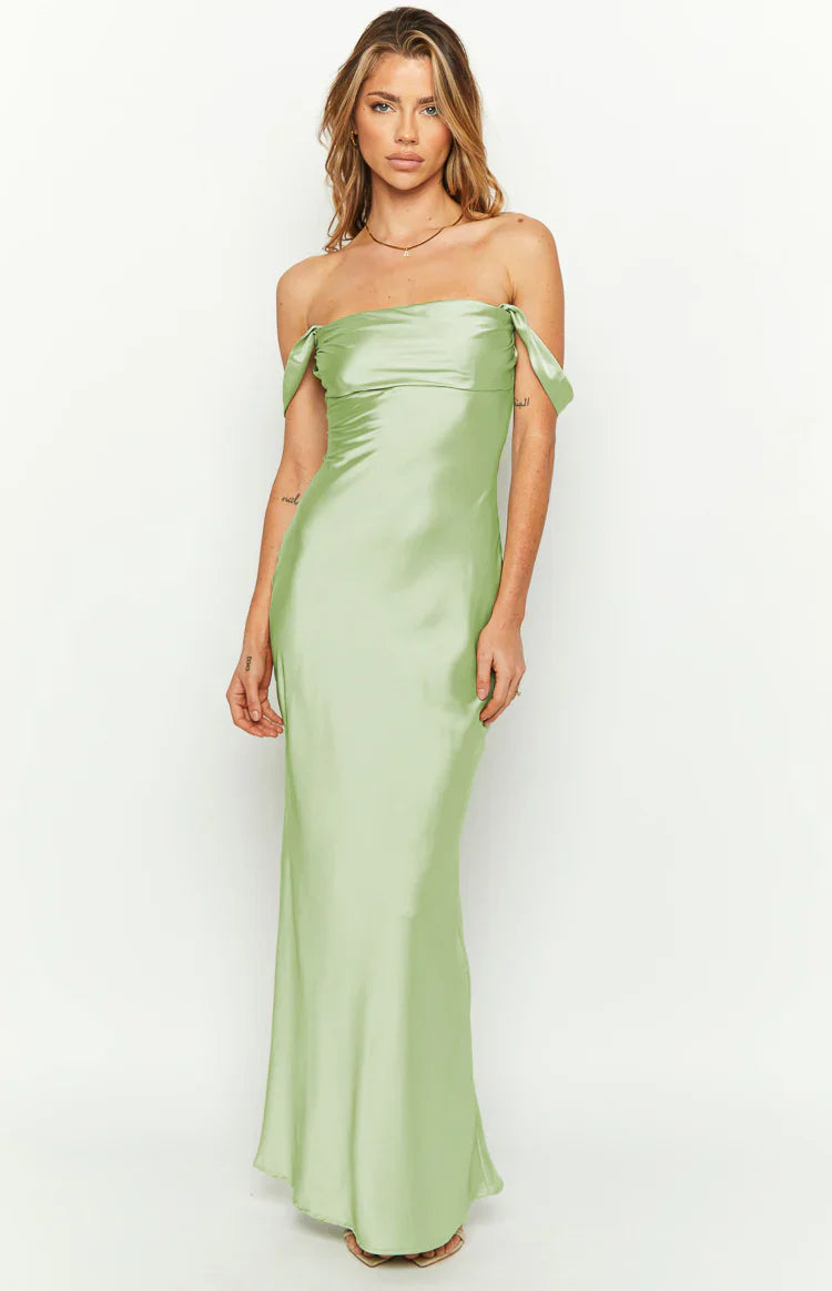 Ella Off Shoulder Formal Maxi Dress | Sage