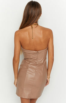 Ellie Strapless PU Mini Dress | Brown
