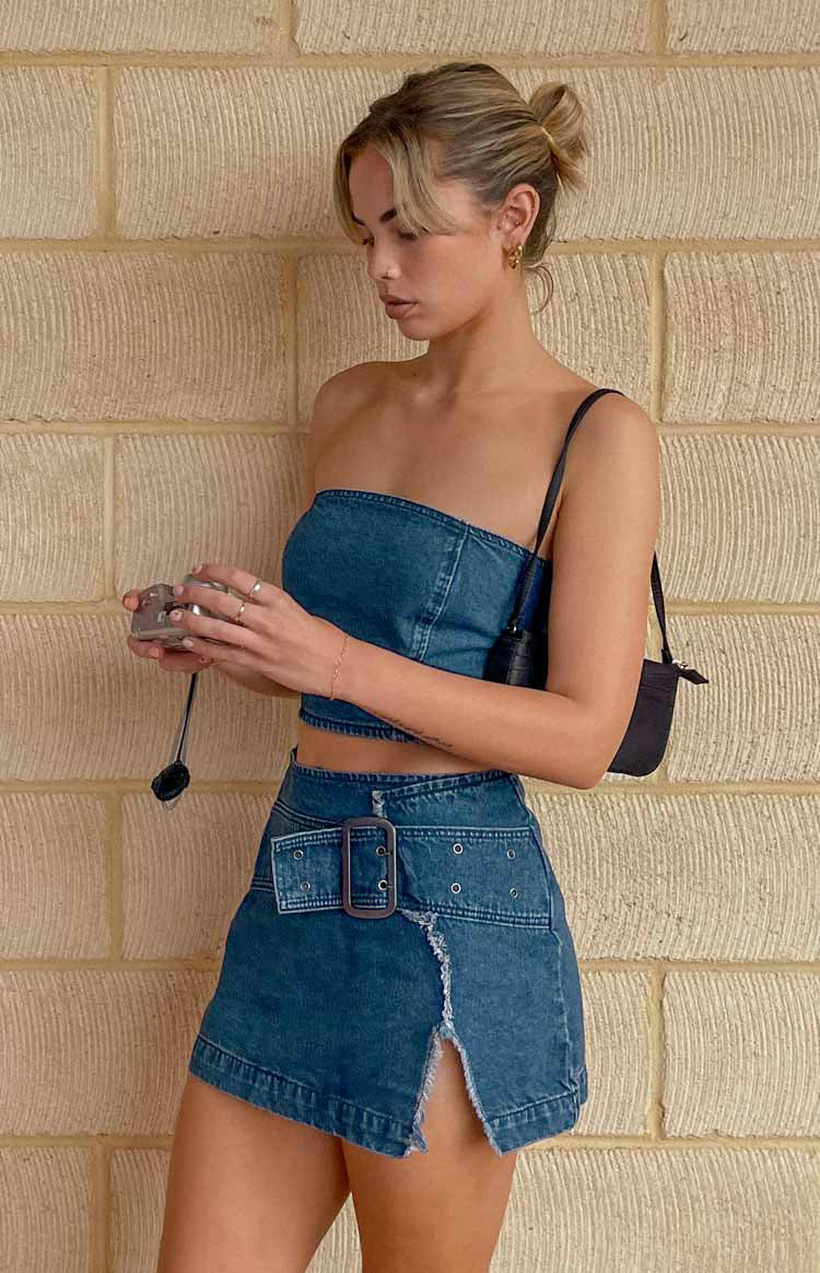 Elouise Buckle Mini Skirt | Denim