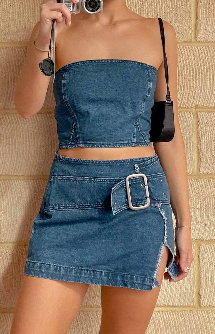 Elouise Buckle Mini Skirt | Denim