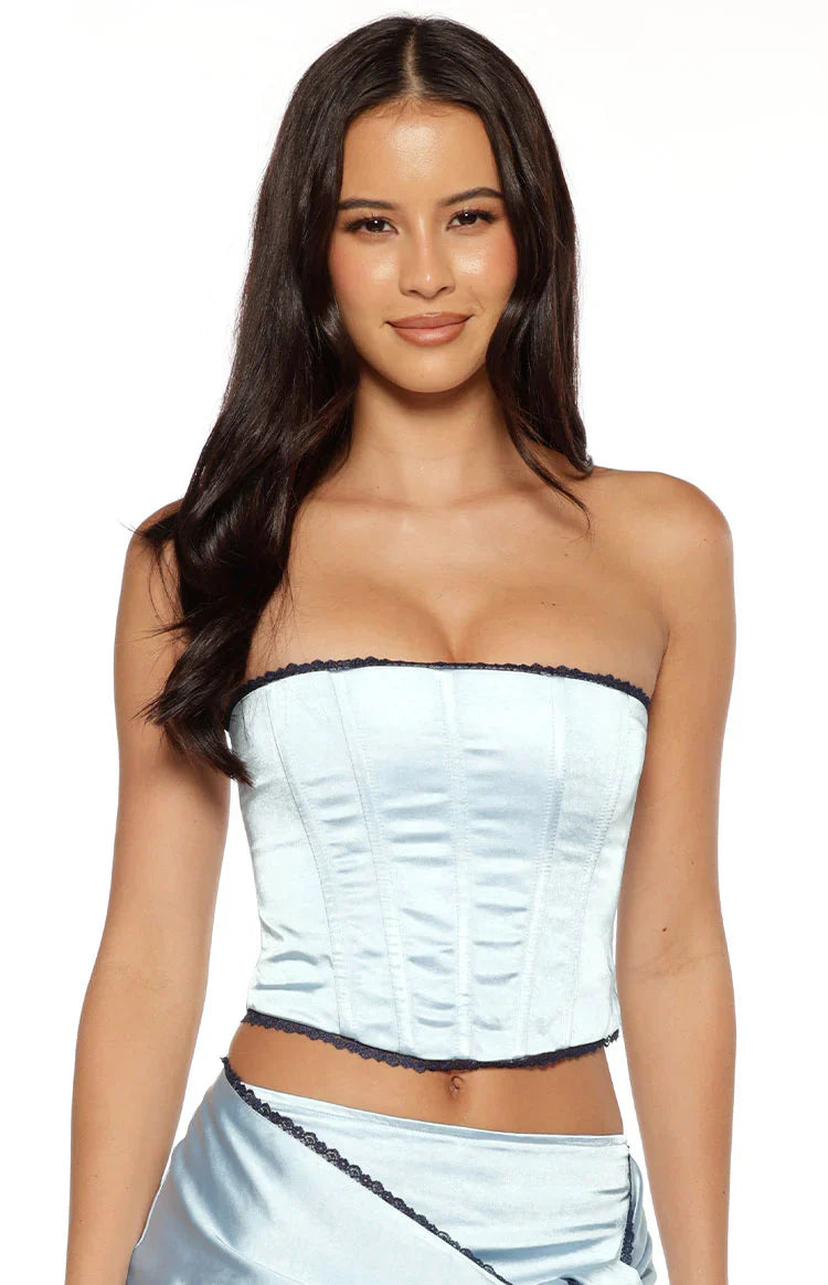 Elvi Satin Corset Top | Blue