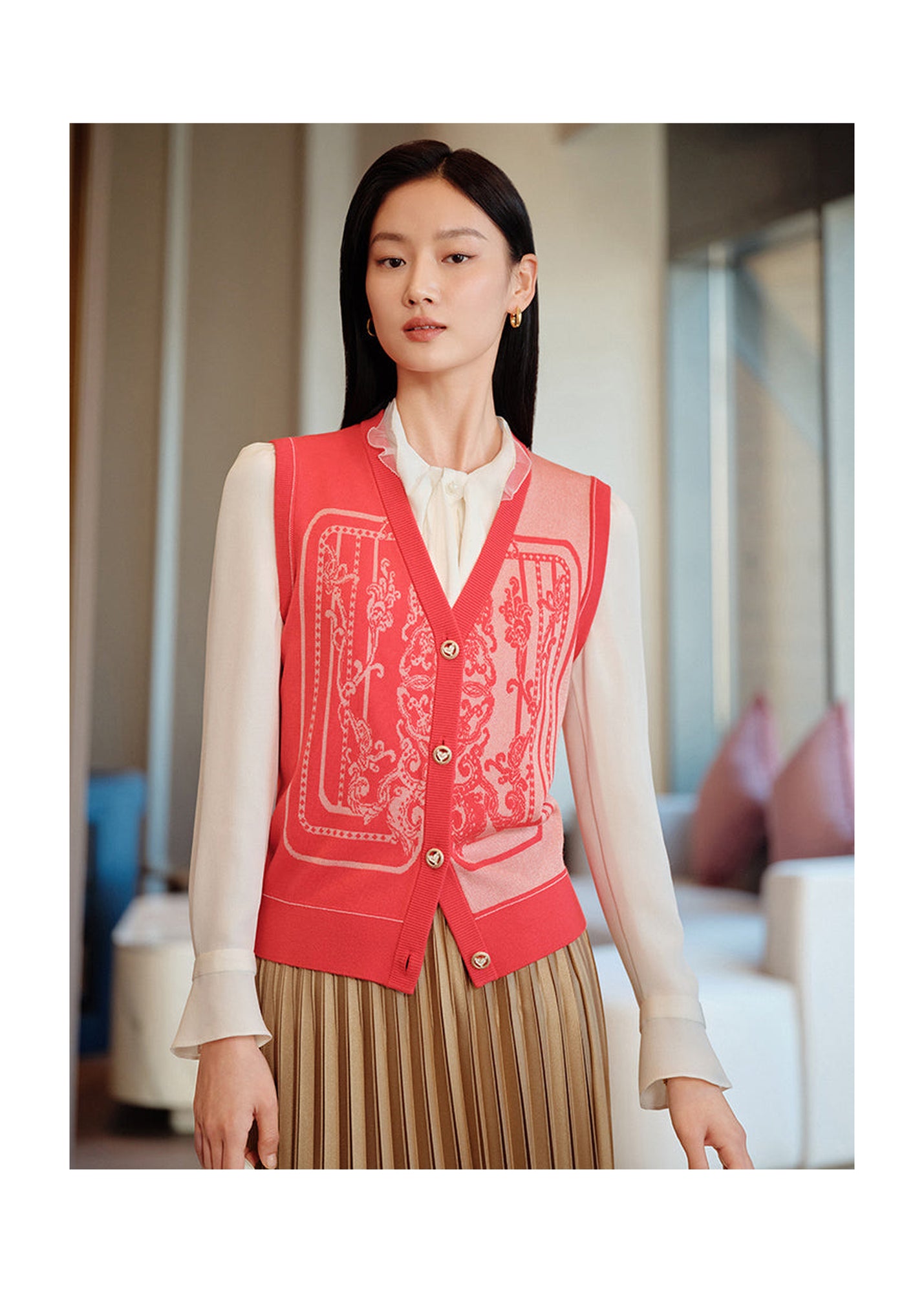 Embossed Knit Vest | Red