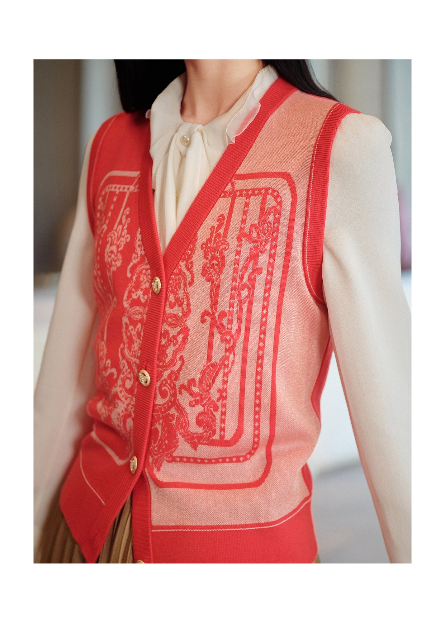 Embossed Knit Vest | Red