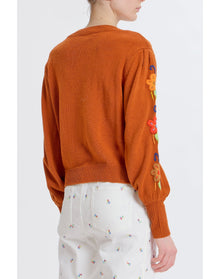 Embroidered Crew Neck Sweater | Burnt Orange