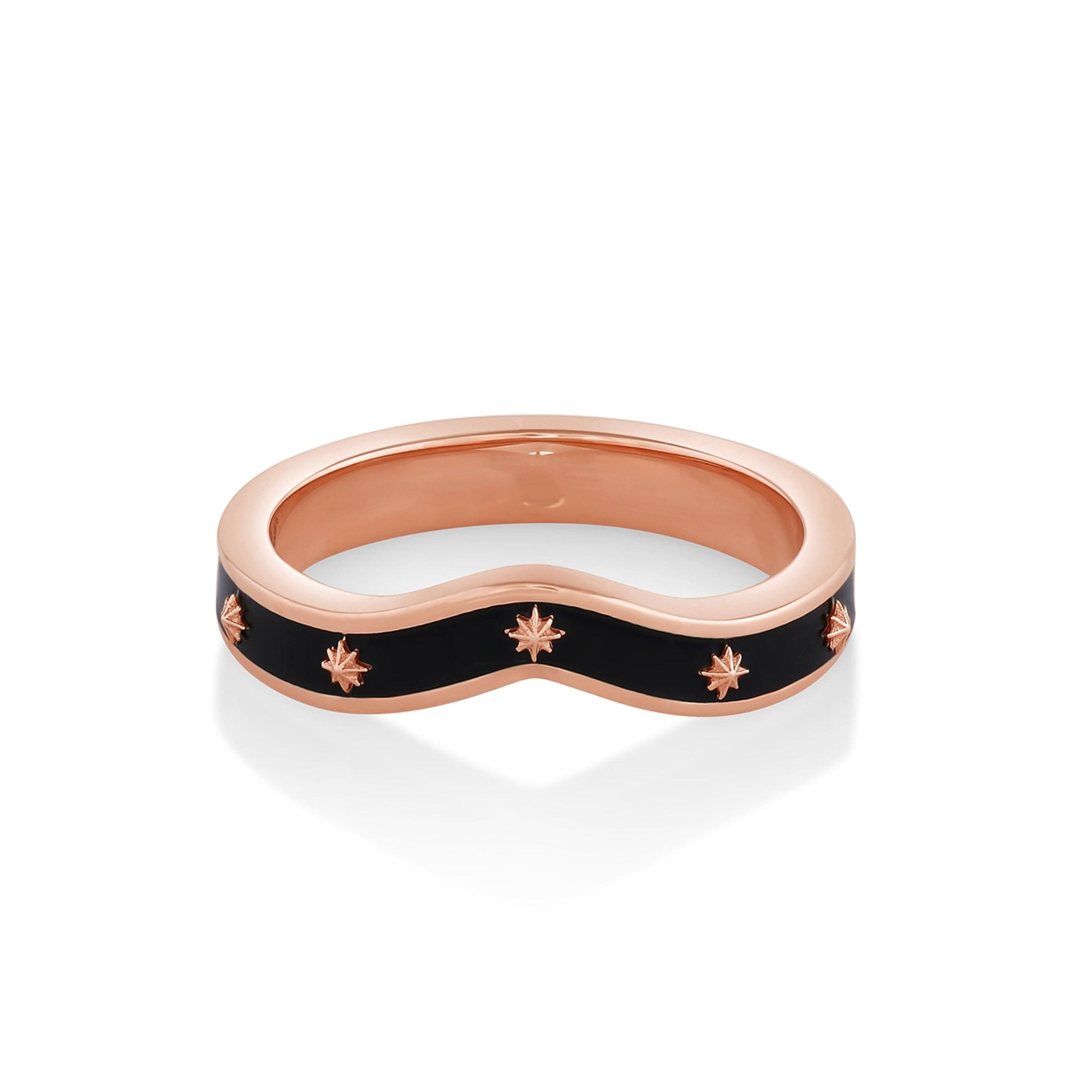 Women | Étoile Curved Black Enamel Band | 14k Rose Gold