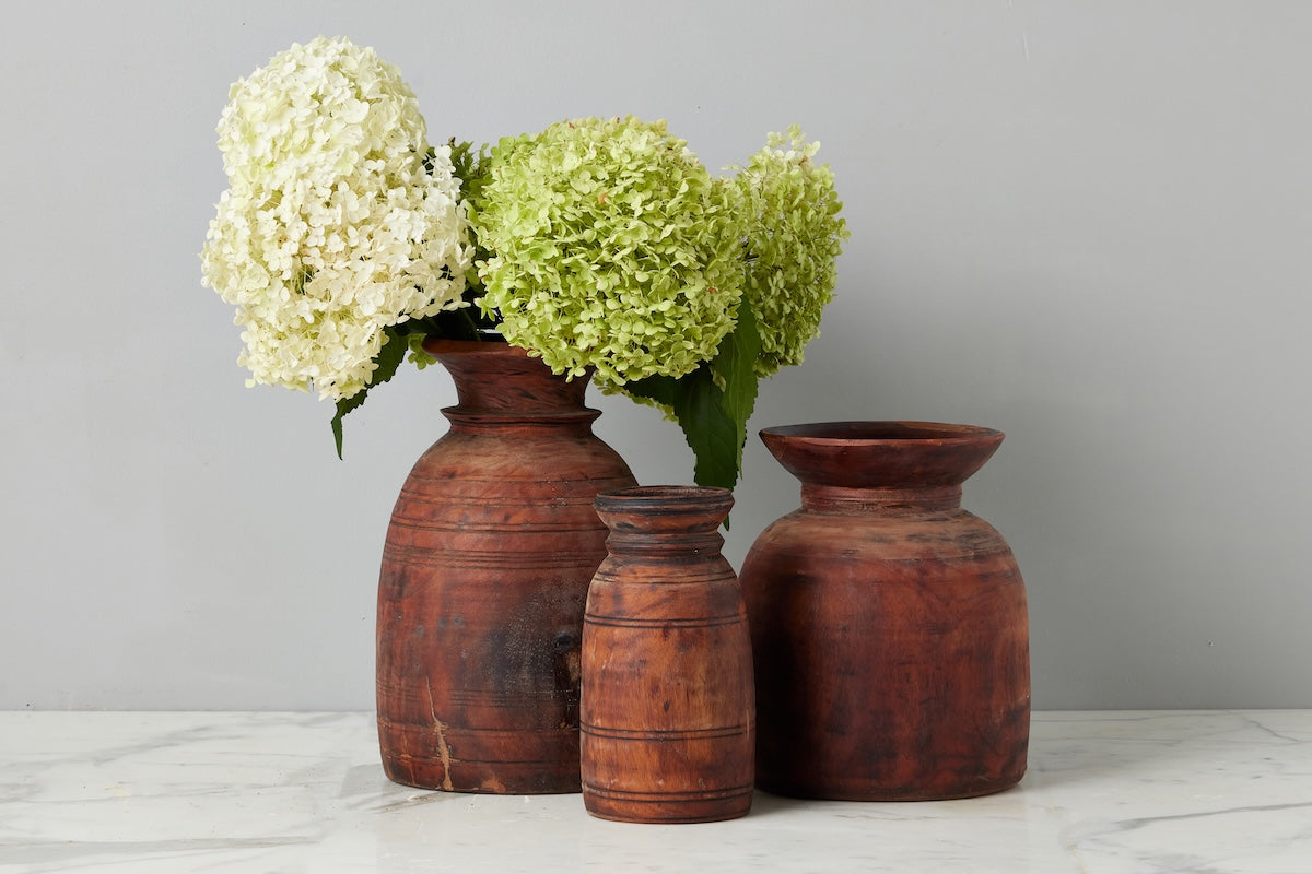 Vintage Wood Jug Vase | Natural | Large