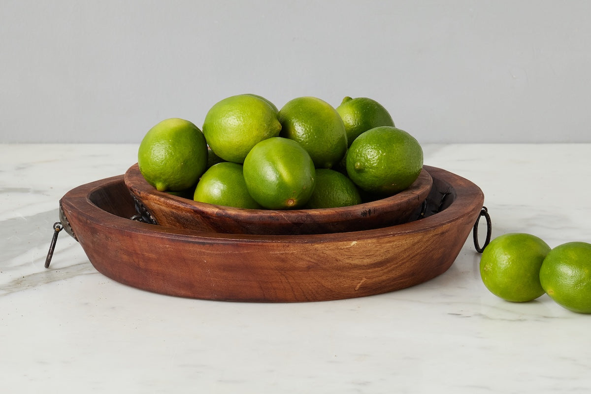 Vintage Wood Bowl with Iron Handle | Natural | Small